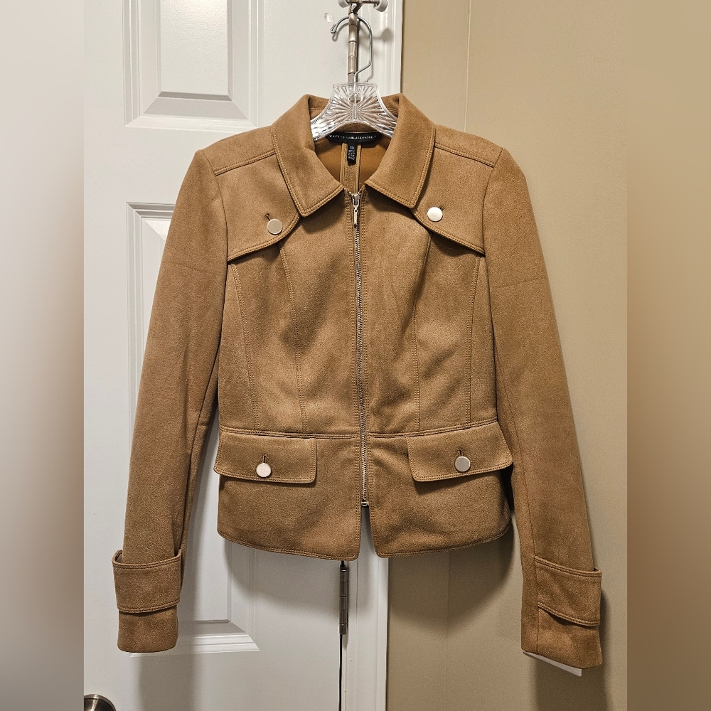 White House Black Market Camel Colored Faux Suede Jacket